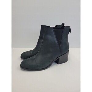 Toms‎ Women's Size 10W Esme Black Leather Suede Pull On Ankle Booties 2.75 Heel